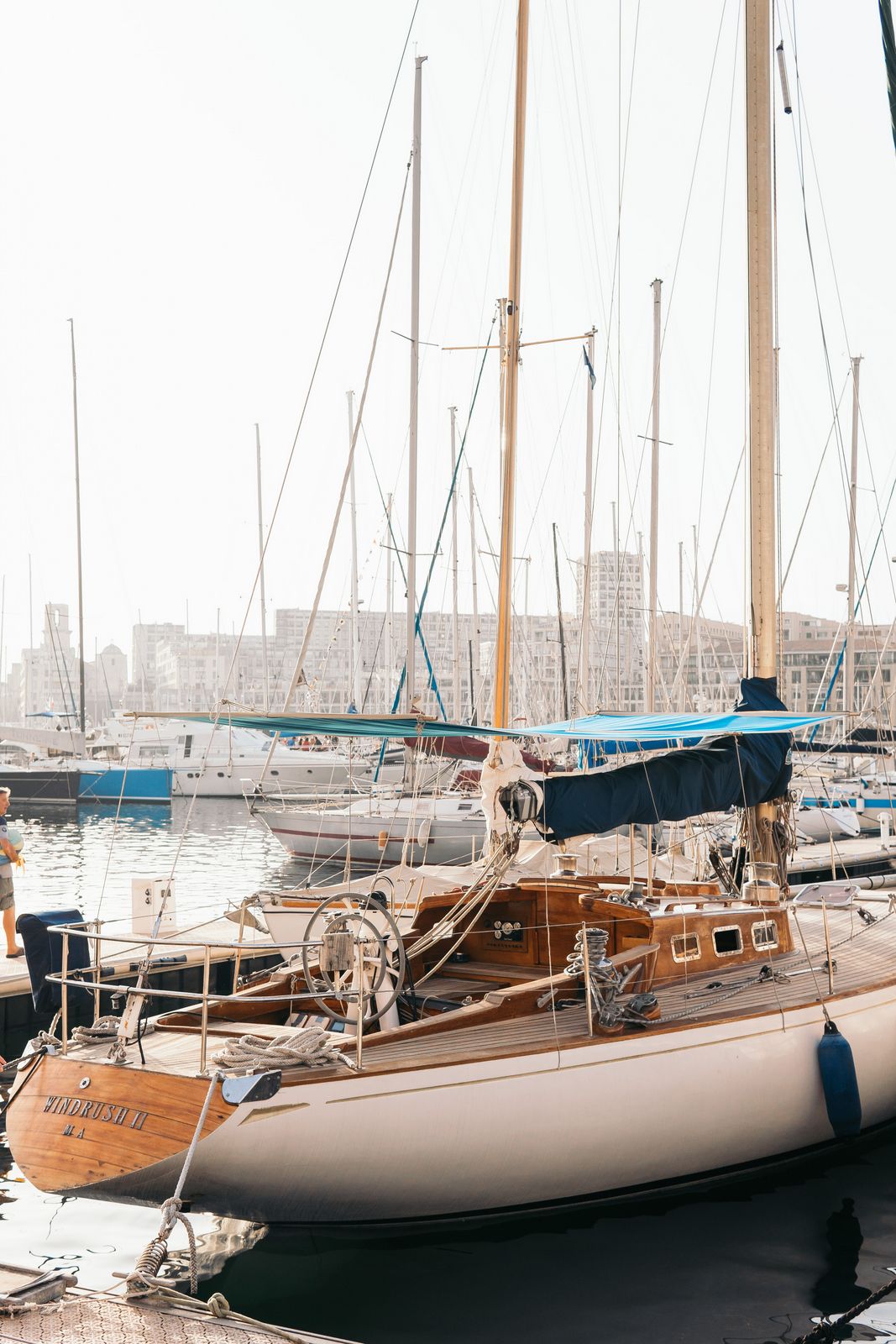 beautiful wooden boat in port